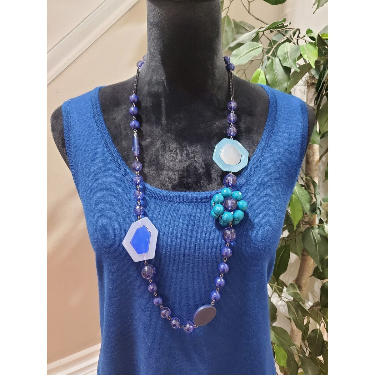Grace Elements Women's Blue Rayon Scoop Neck Sleeveless Casual Top Blouse Size M
