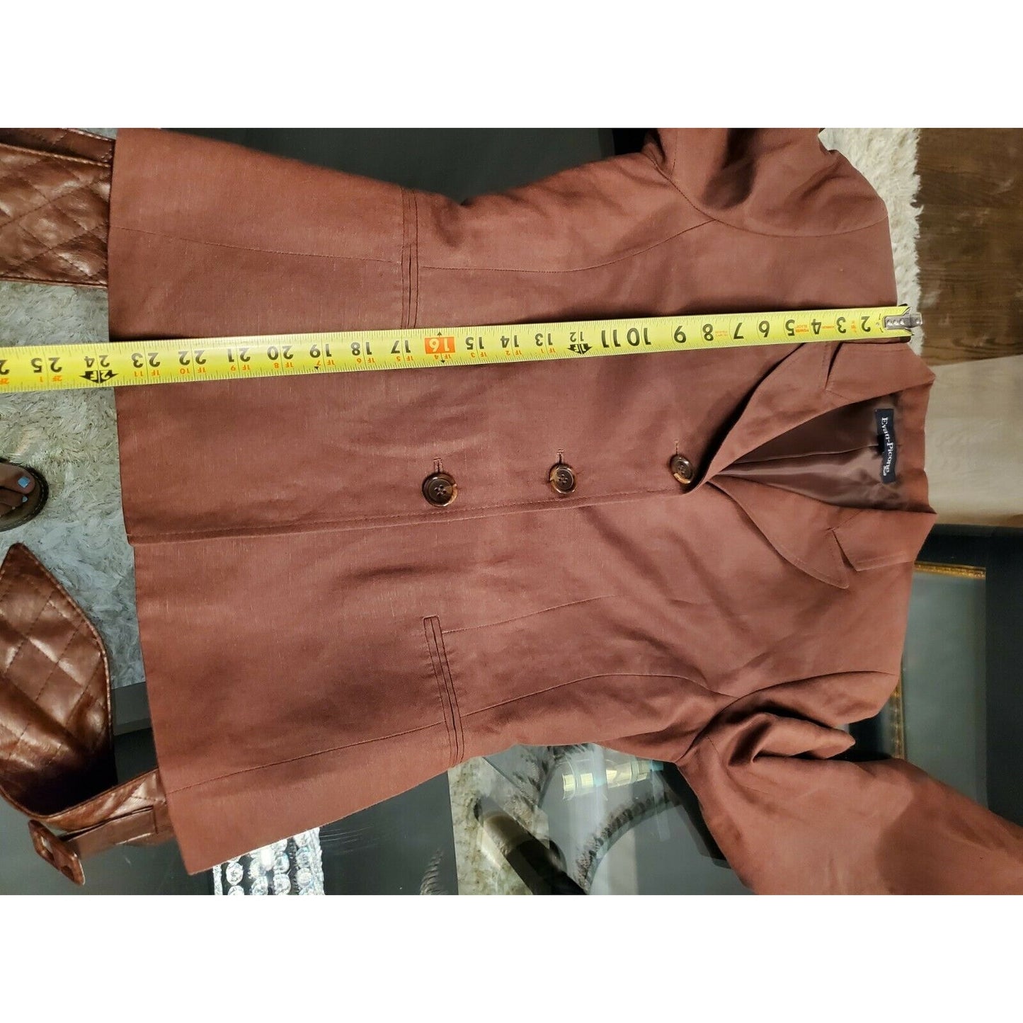 Evan Picone Women's Brown Linen& Rayon Long Sleeve Jacket & Skirt 2 Piece Suit 6