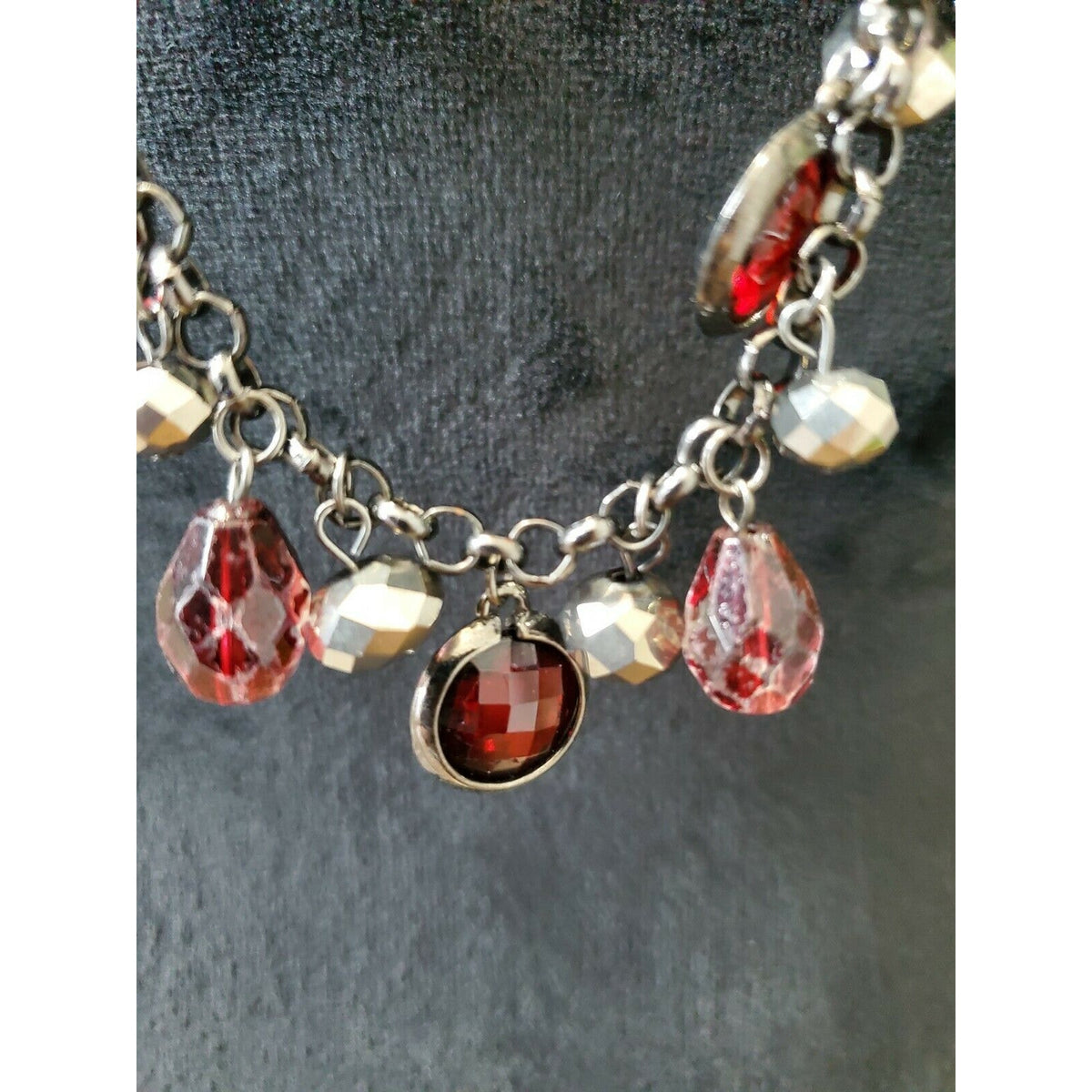 Women's Dark Red Stone with Silver Chain Necklace