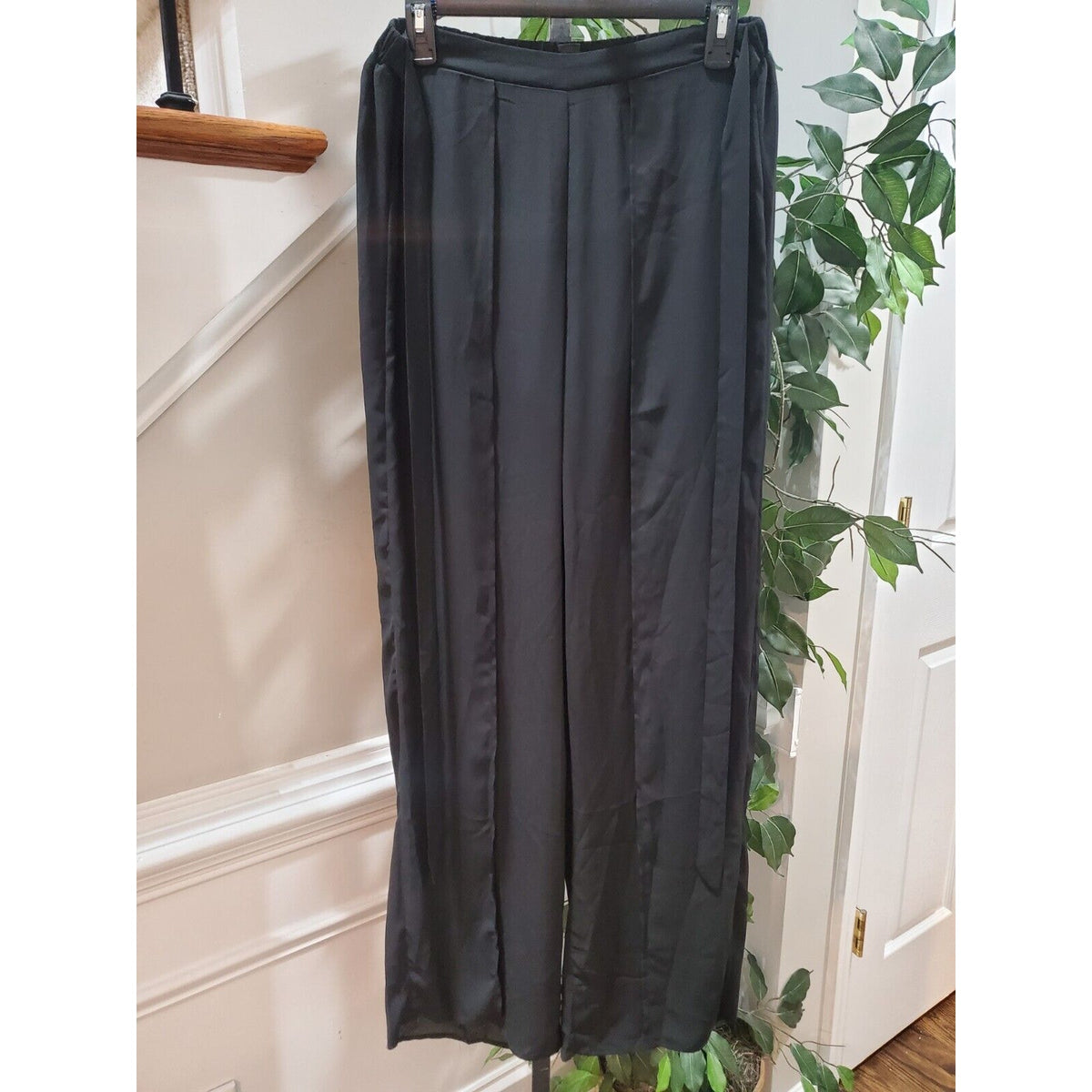 SHELN Womens Black Solid High Rise Drawstring Pleated Casual Trouser Pant Size 6