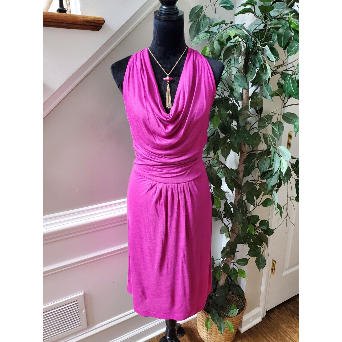 The Limited Women's Pink Rayon Cowl Neck Sleeveless Knee Length Dress Medium