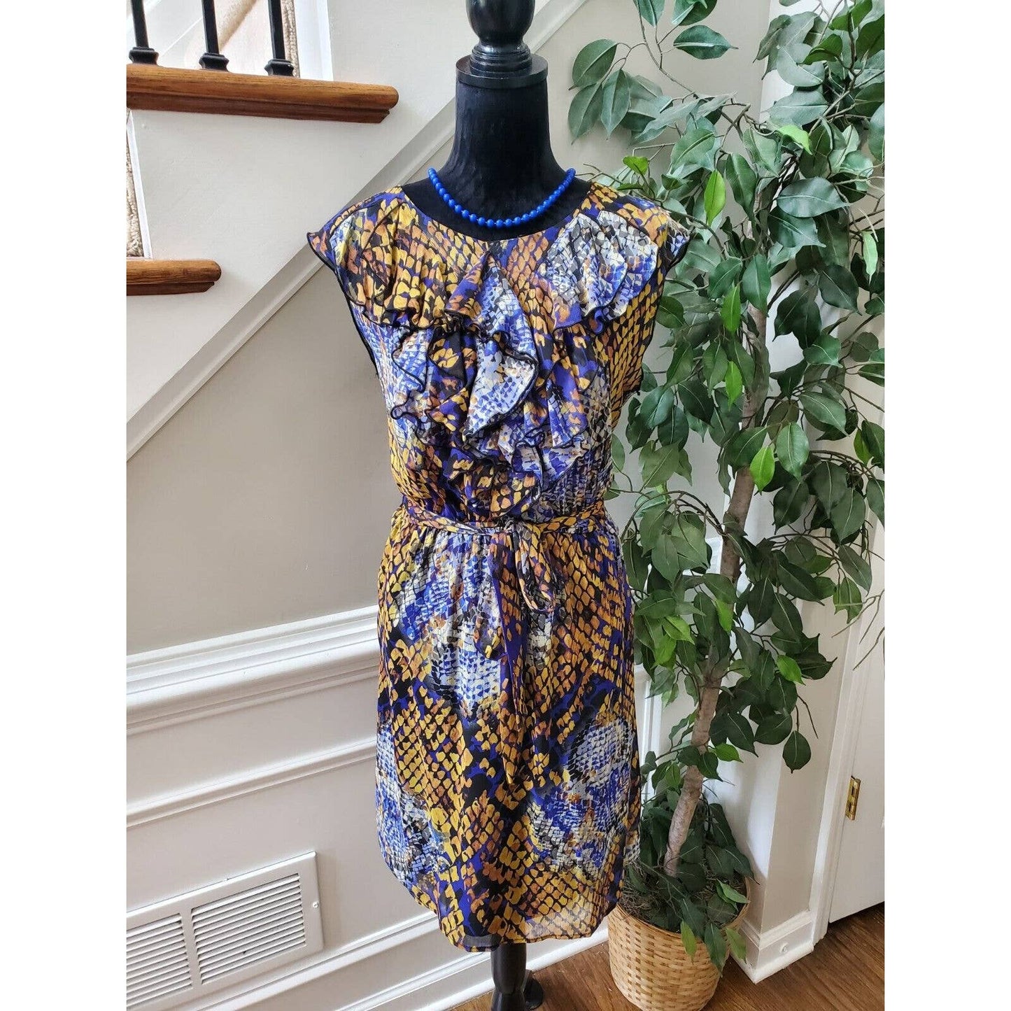 Emma & Michele Women Multicolor Round Neck Sleeveless Knee Length Dress Size 14