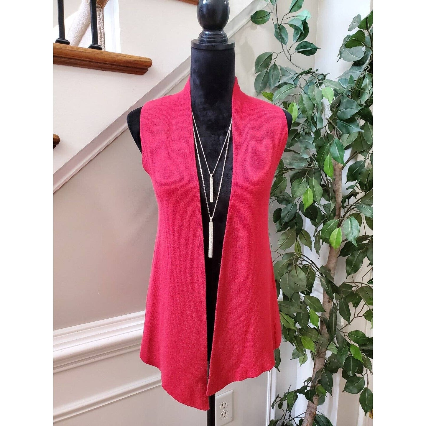 Chico's Women's Red 100% Cotton Sleeveless Open Front Cardigan Sweater Size S