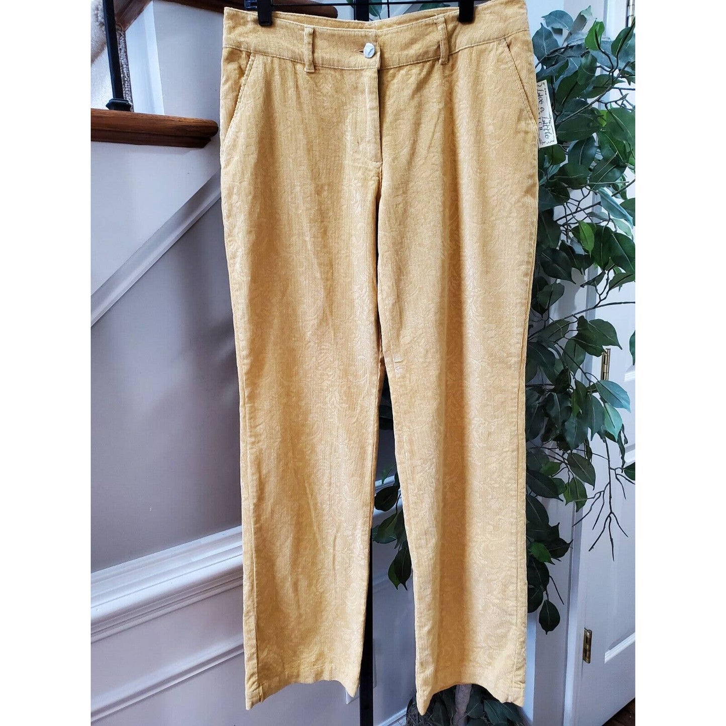 Live a Little Women's Yellow Cotton Mid Rise Straight Leg Casual Stretch Pant 8