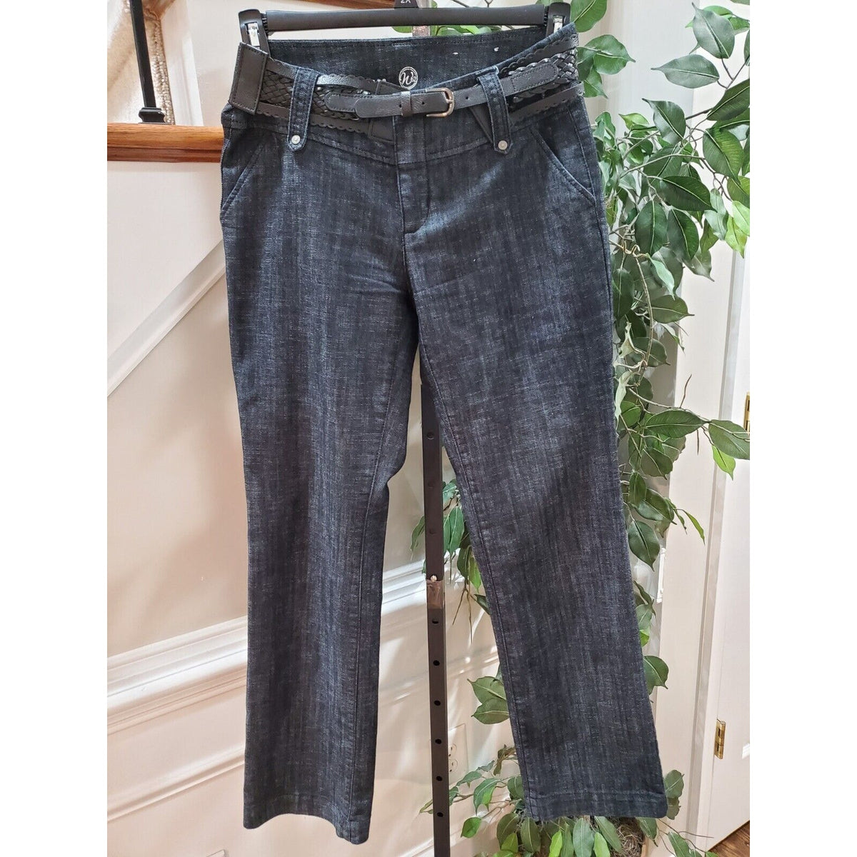 Signature Women's Blue Denim Cotton Pockets Wide Leg Casual Jeans Size 32x31