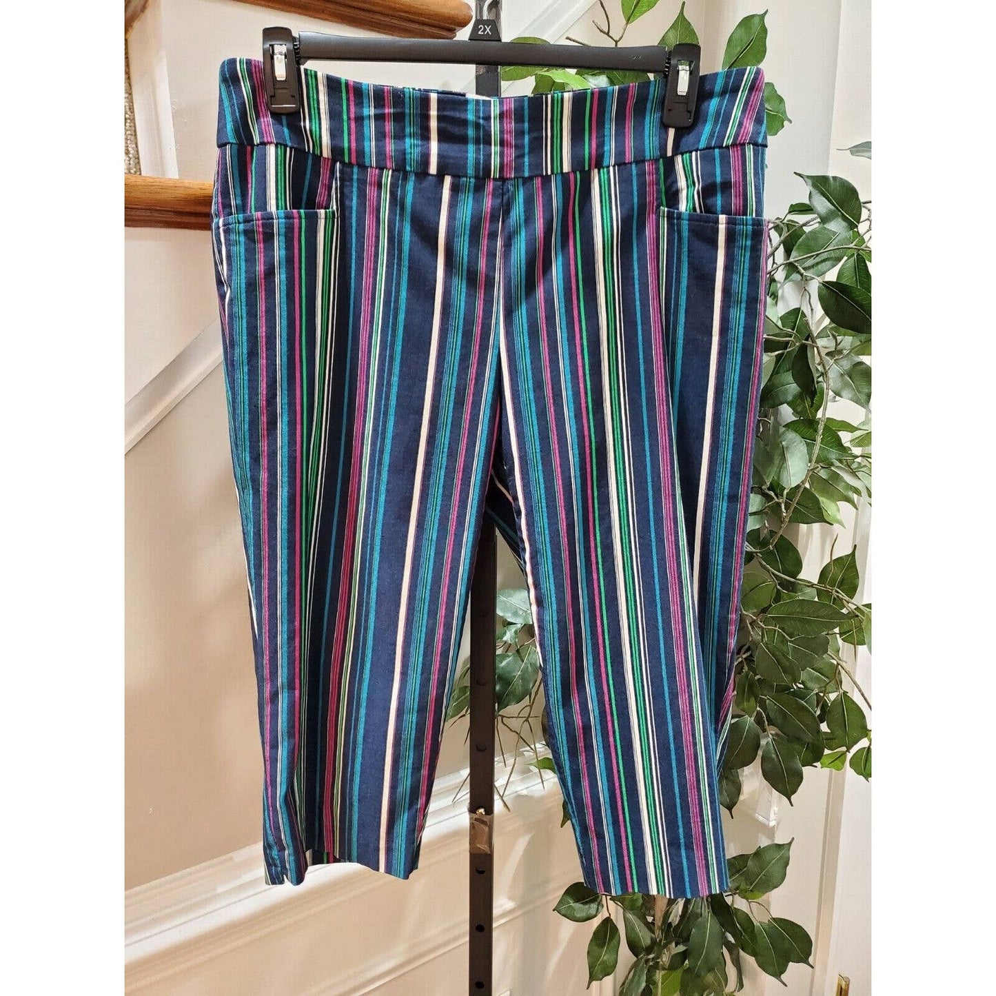 Terra & Sky Women's Blue Striped Rayon Pull On Comfort Waist Pant Size 14W