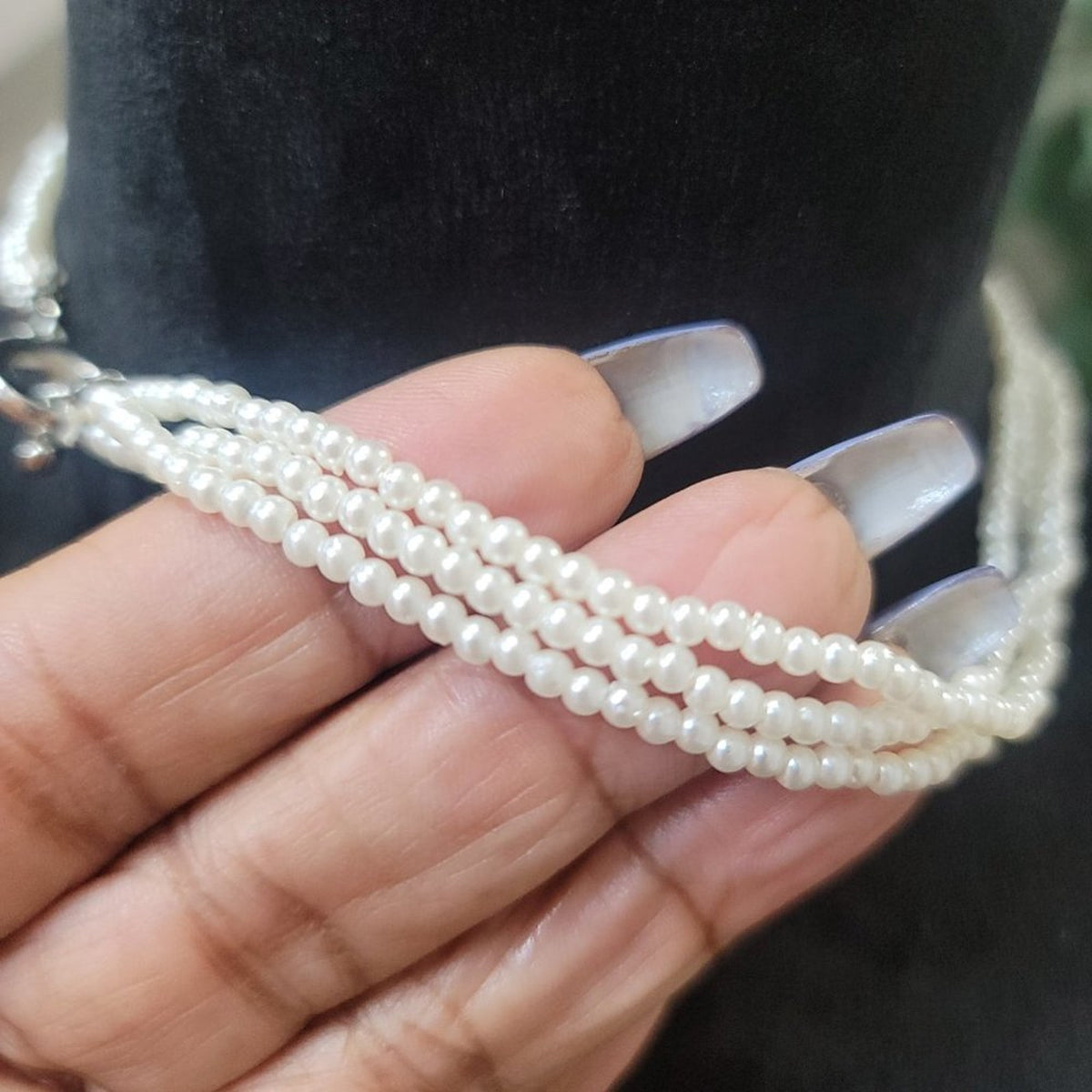 White Pearl Choker Necklace Classic Three Layers Beads Chain Graceful Necklaces
