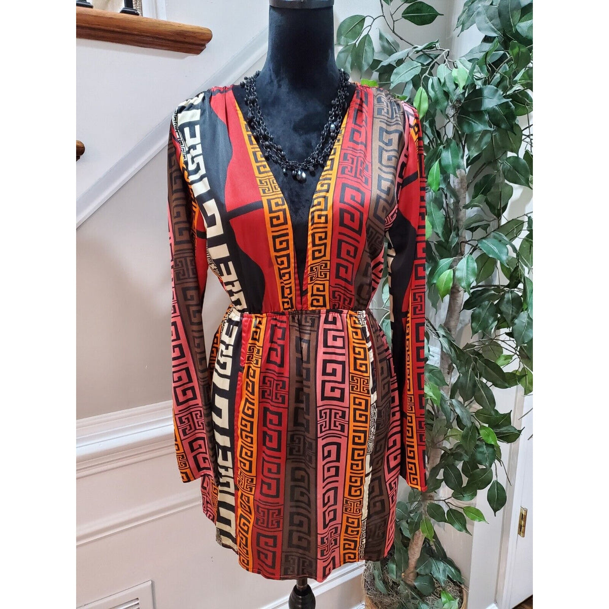 Pretty Little Thing Chocolate Brown Aztec Print Plunge Split Detail Top Dress 4