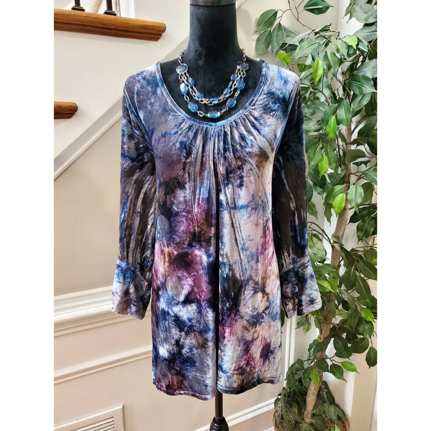 One World Women Multicolor Polyester Long Sleeve Scoop Neck Pullover Sweater 1X