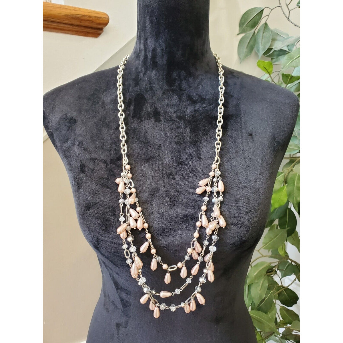 Kohl's Women's Multi Layered Pink Dangling Bubble Teardrop Statement Necklace