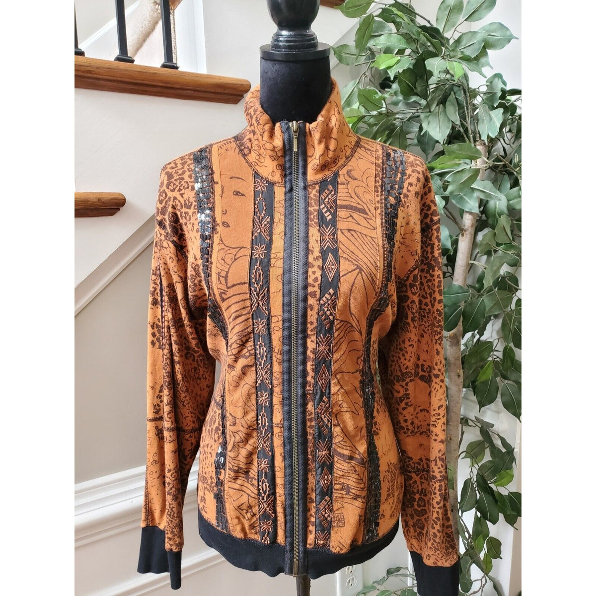 Spa by Chicos Women Orange 100% Cotton Long Sleeve Full Zip Casual Jacket 2 (L)