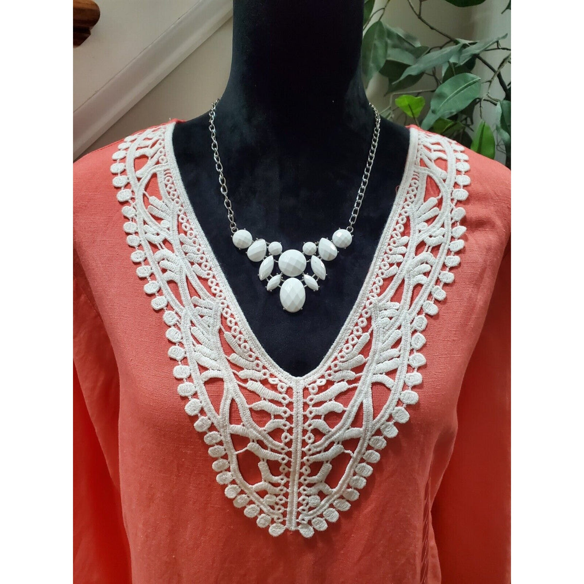 Premise Women's Peach Linen V-Neck Long Sleeve Casual Top Blouse Size X-Large