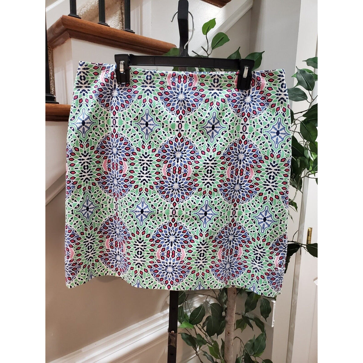 Talbots Womens Multicolor Kaleidoscope Print Cotton Side Zip Mini Skirt Size 14P