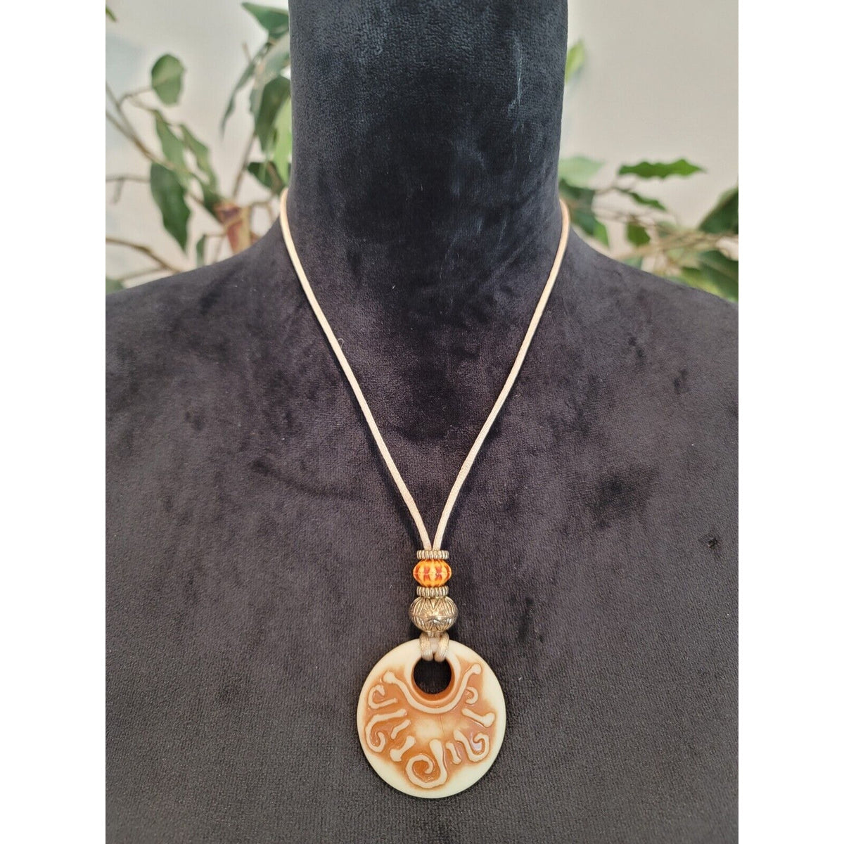 Womens Beige Natural Coral Stone Chrysanthemum Pendant Statement Necklace