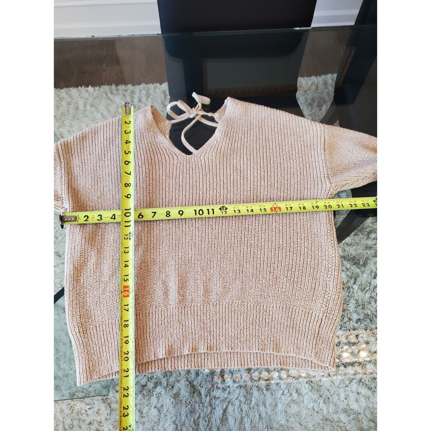 Loft Women's Beige Acrylic V-Neck Long Sleeve Pullover Knit Sweater Size Large