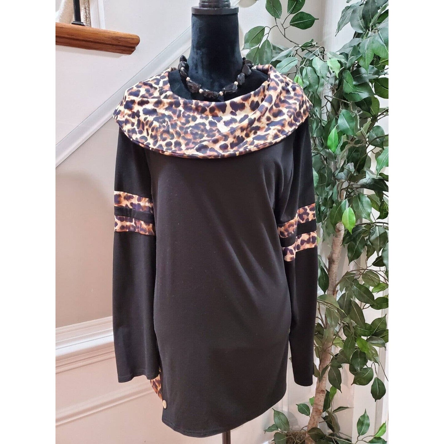 Women Multicolor Cotton Cowl Neck Long Sleeve Pullover Casual Sweater Size 2XL