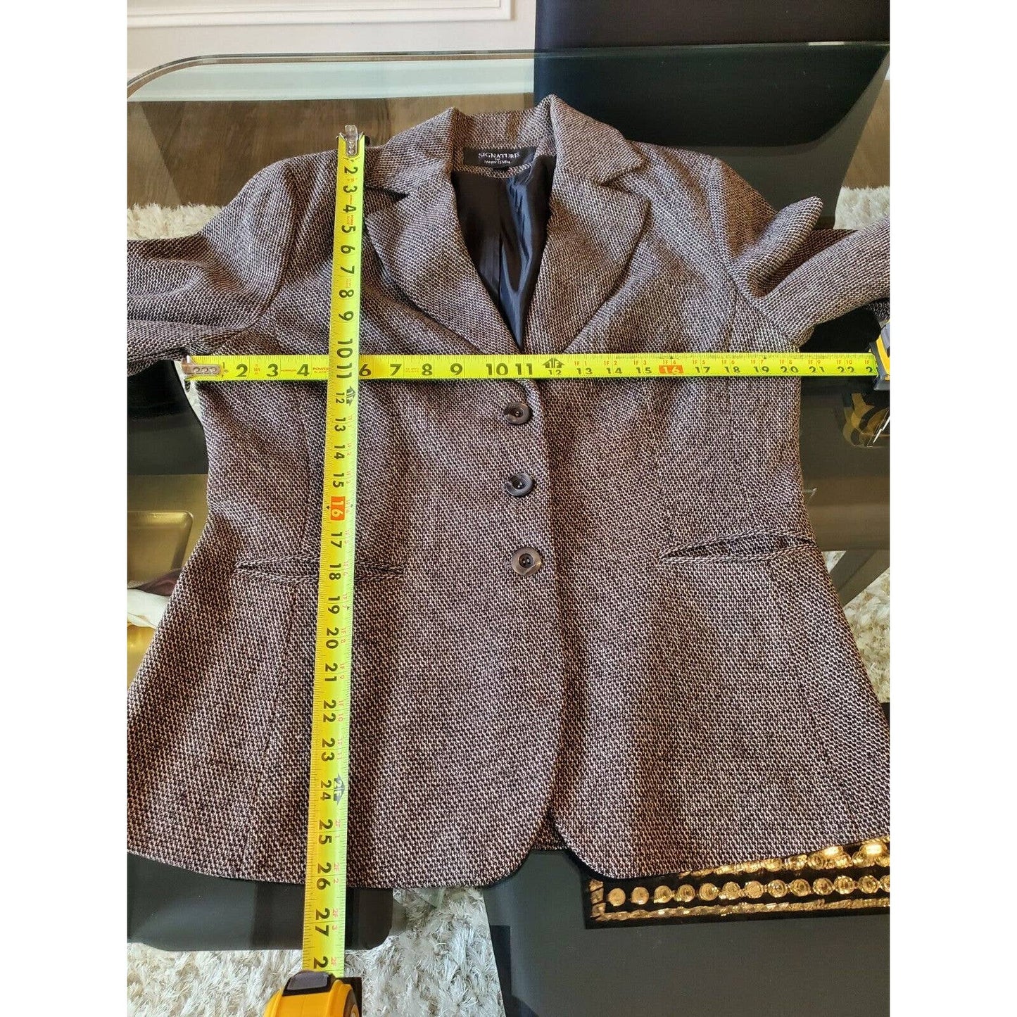 Larry Levine Womens Brown Polyester Single Breasted Blazer & Pant 2 Piece Suit 14