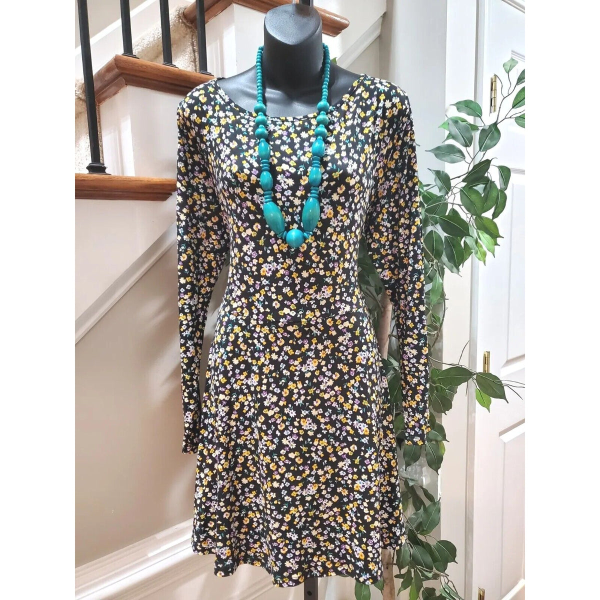 White Birch Women Black Floral Polyester Round Neck Long Sleeve Casual Romper 2X