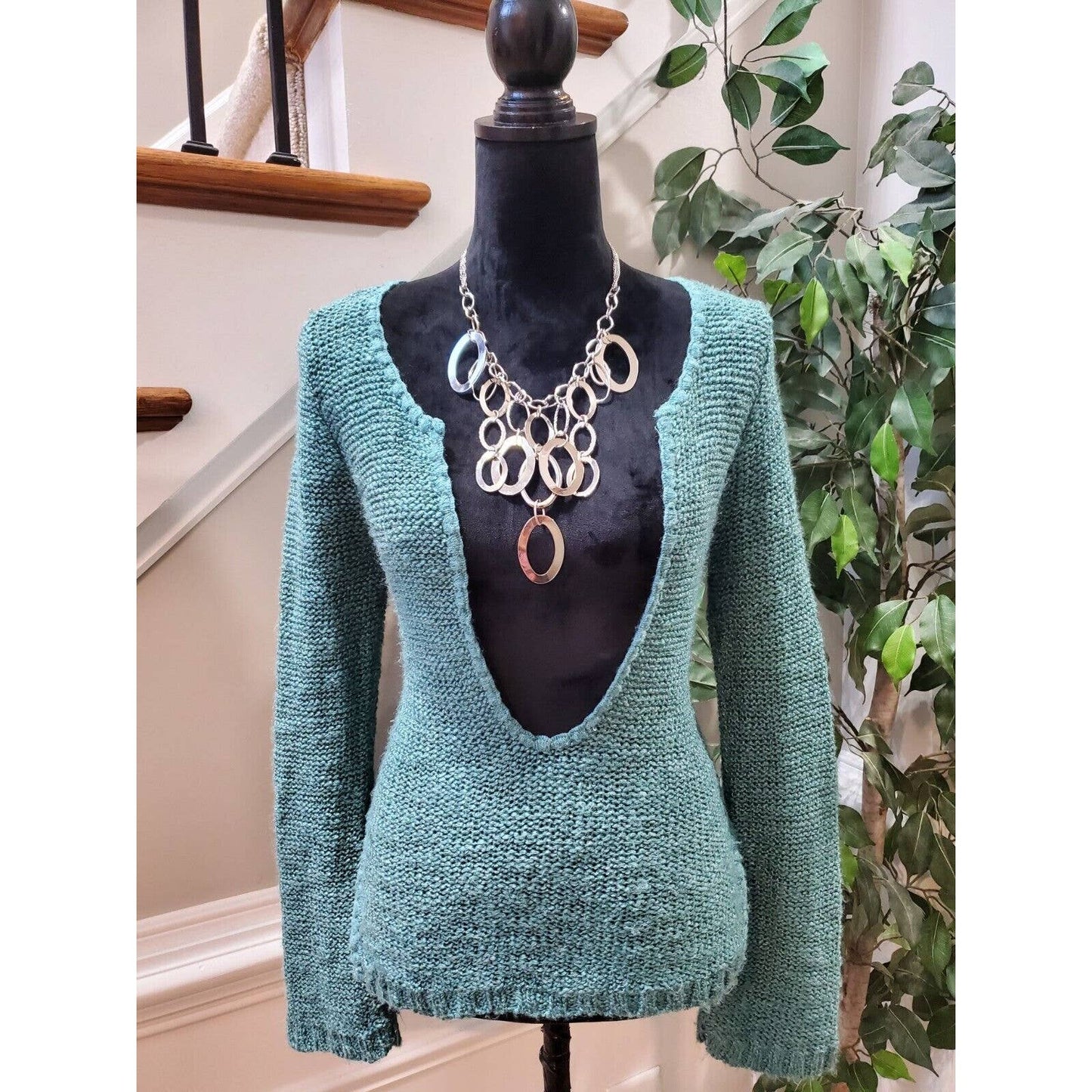 American Rag Women's Blue Acrylic Scoop Neck Long Sleeve Knit Sweater XS