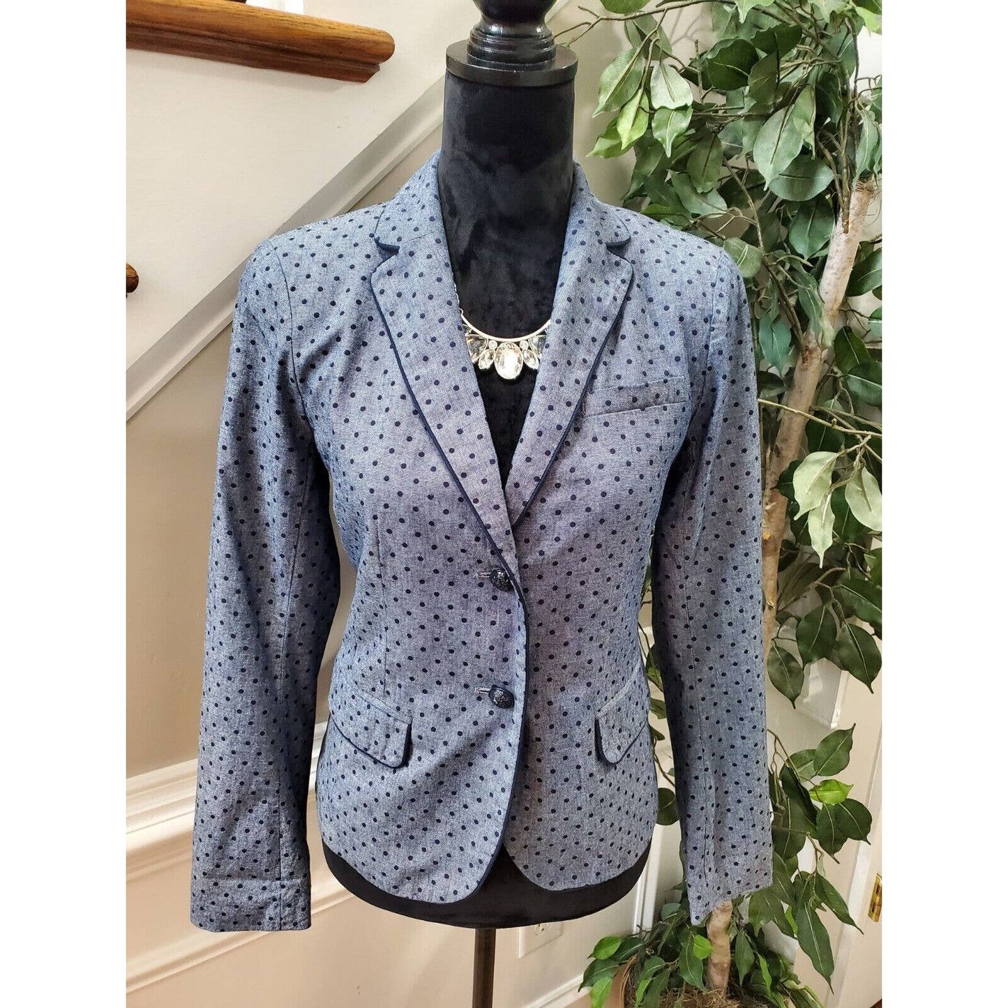 Gap Women's Gray 100% Cotton Long Sleeve Single Breasted Blazer Fitted Size 4