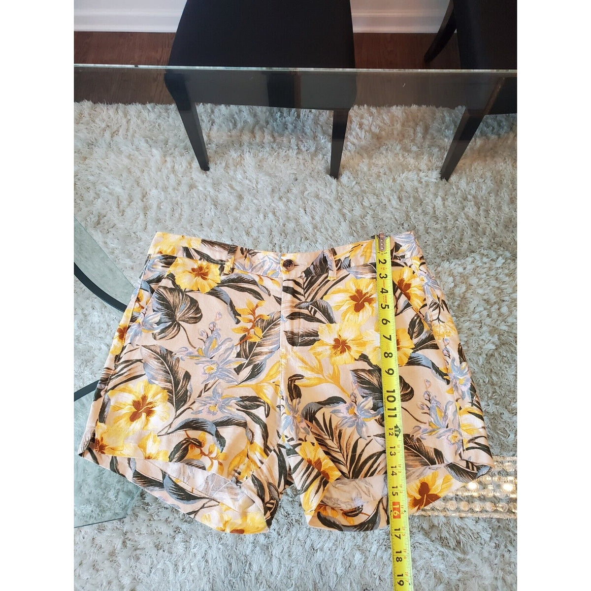 Old Navy Womens Beige Floral Linen Summer Outdoor Casual Beach Shorts Size 10