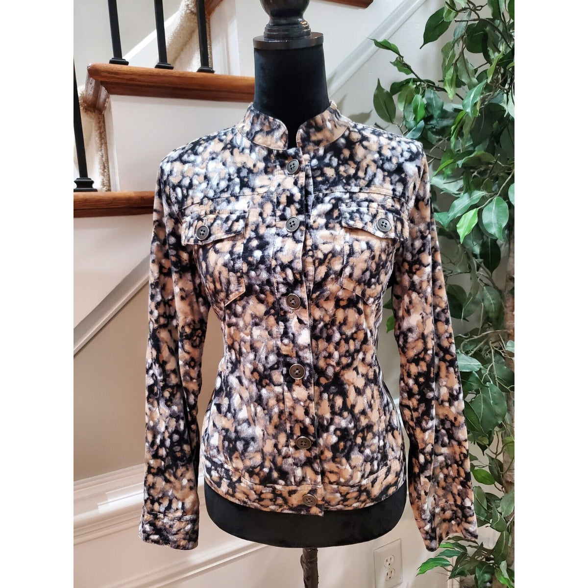 Christopher & Banks Softshell Multicolor 100% Cotton Button Front Jacket Size S