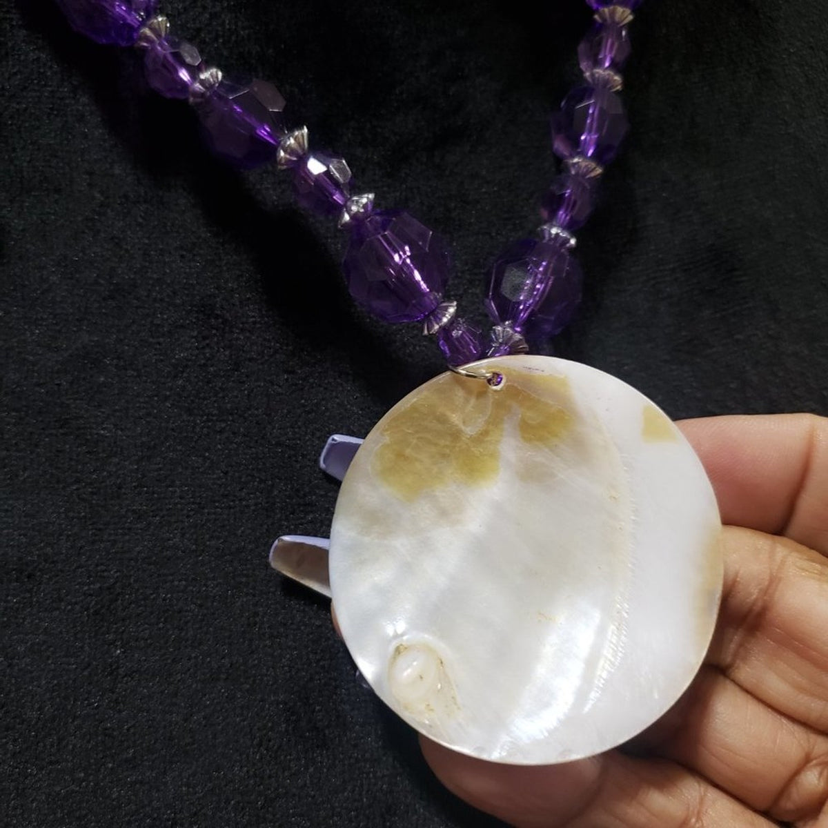 Handmade Purple Costume Gemstone, Beaded Pendant Collar Necklace