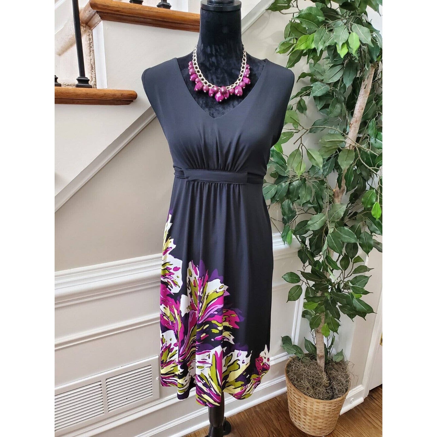 APT.9 Women's Black Polyester V-Neck Sleeveless Casual Knee Length Dress Size L