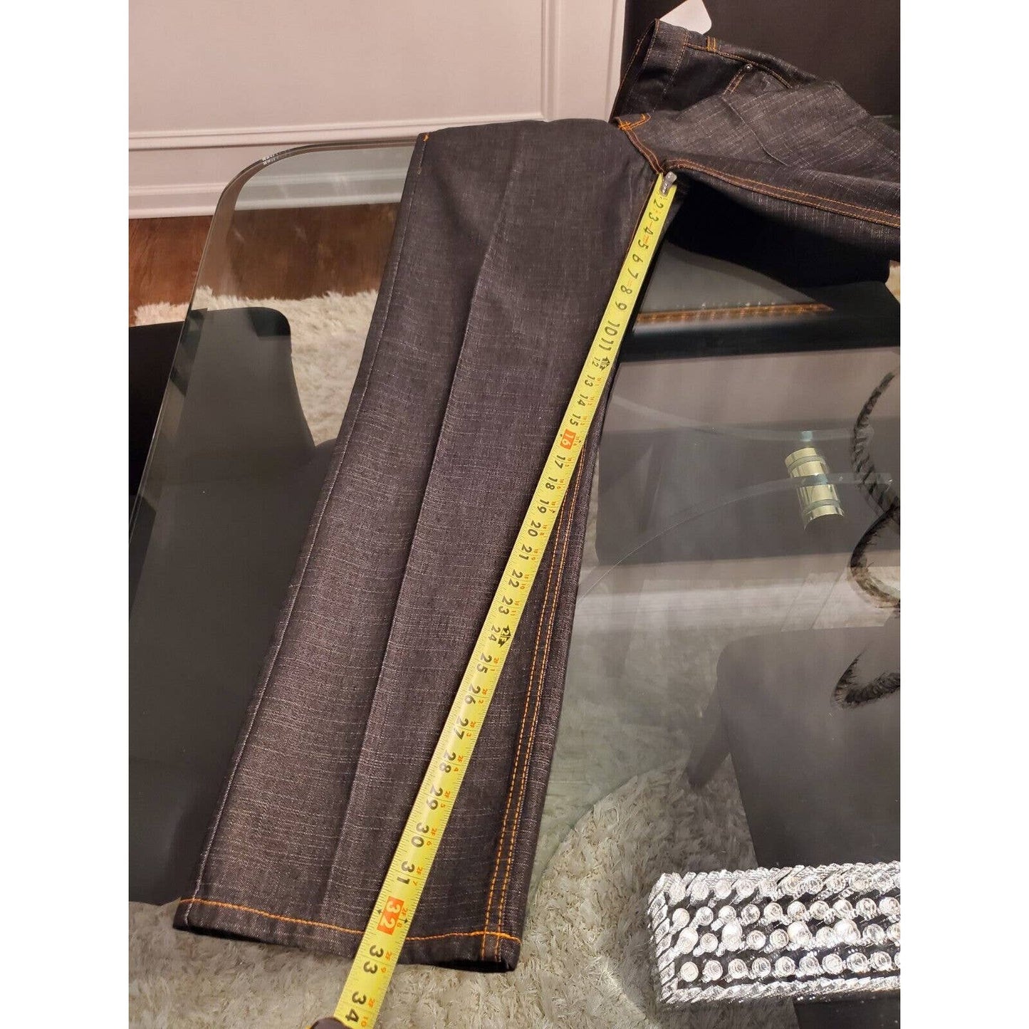 Krome Men Blue Denim Cotton High Rise Straight Fit Casual Jeans Pant Size 34/32