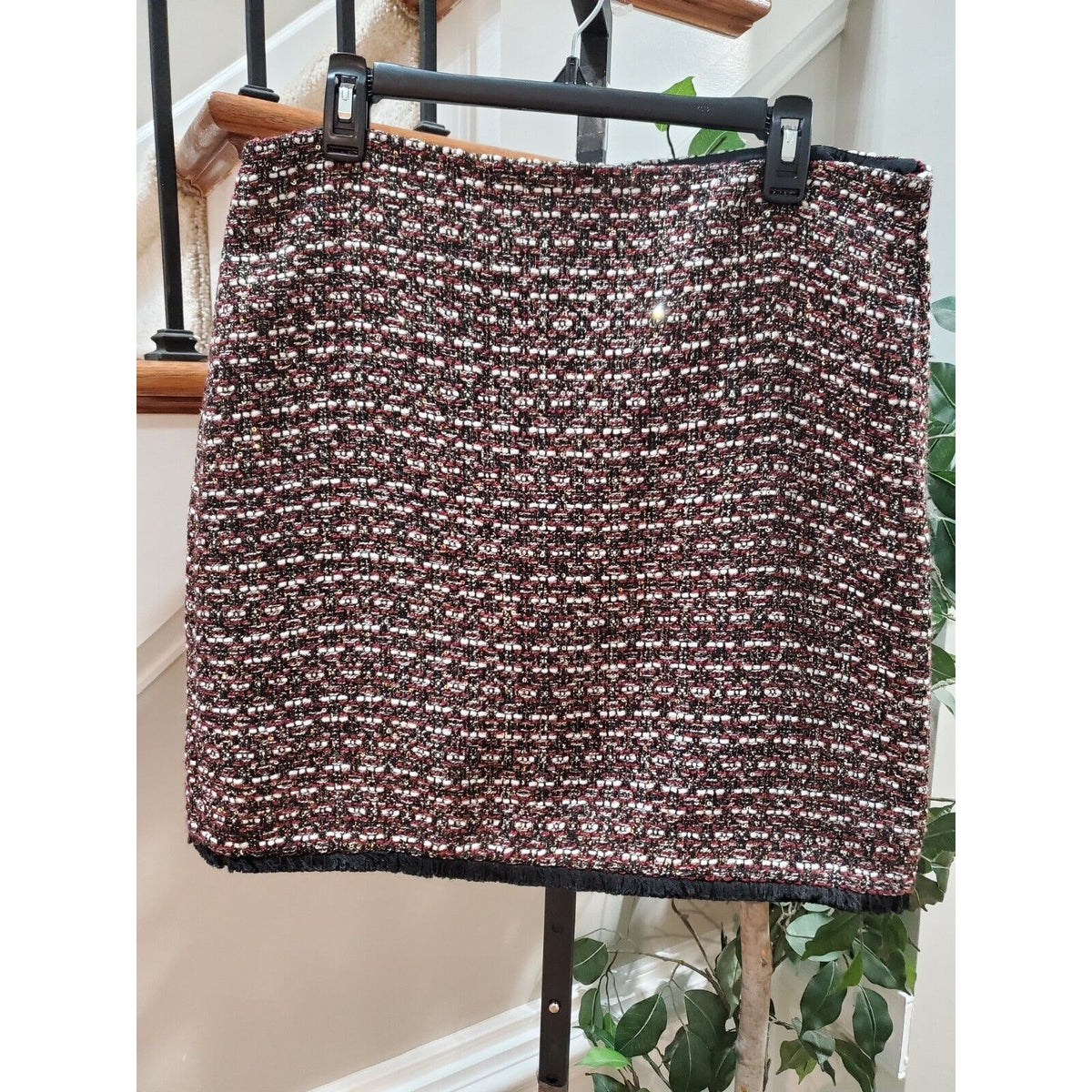LOFT Womens Red & Black Polyester Sequin Tweed Fringe Bottom Mini Skirt Size 12P