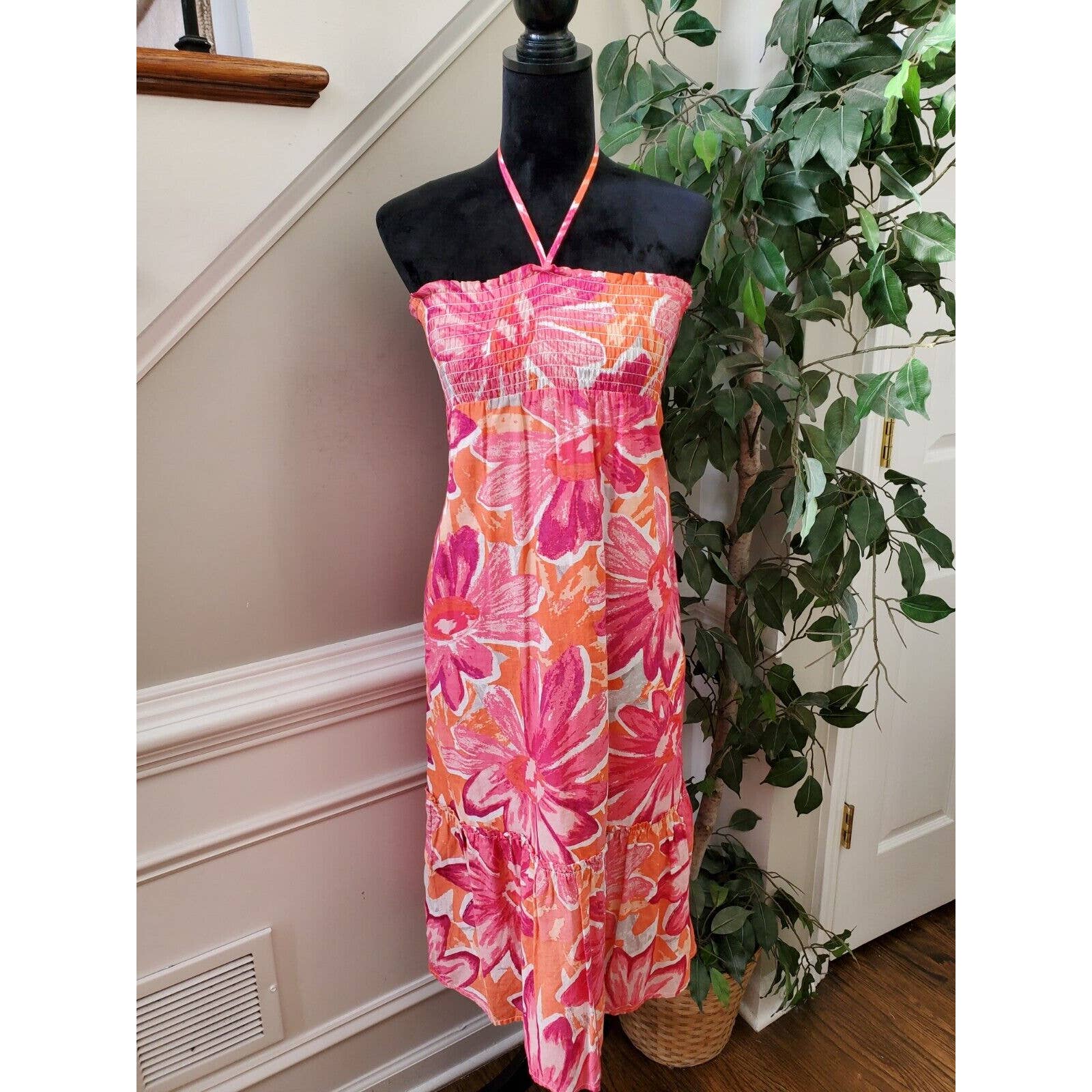 linen old navy dress Old Navy Women's Floral Linen Halter Neck Sleeveless Knee Length Dress – Carissa's Closet