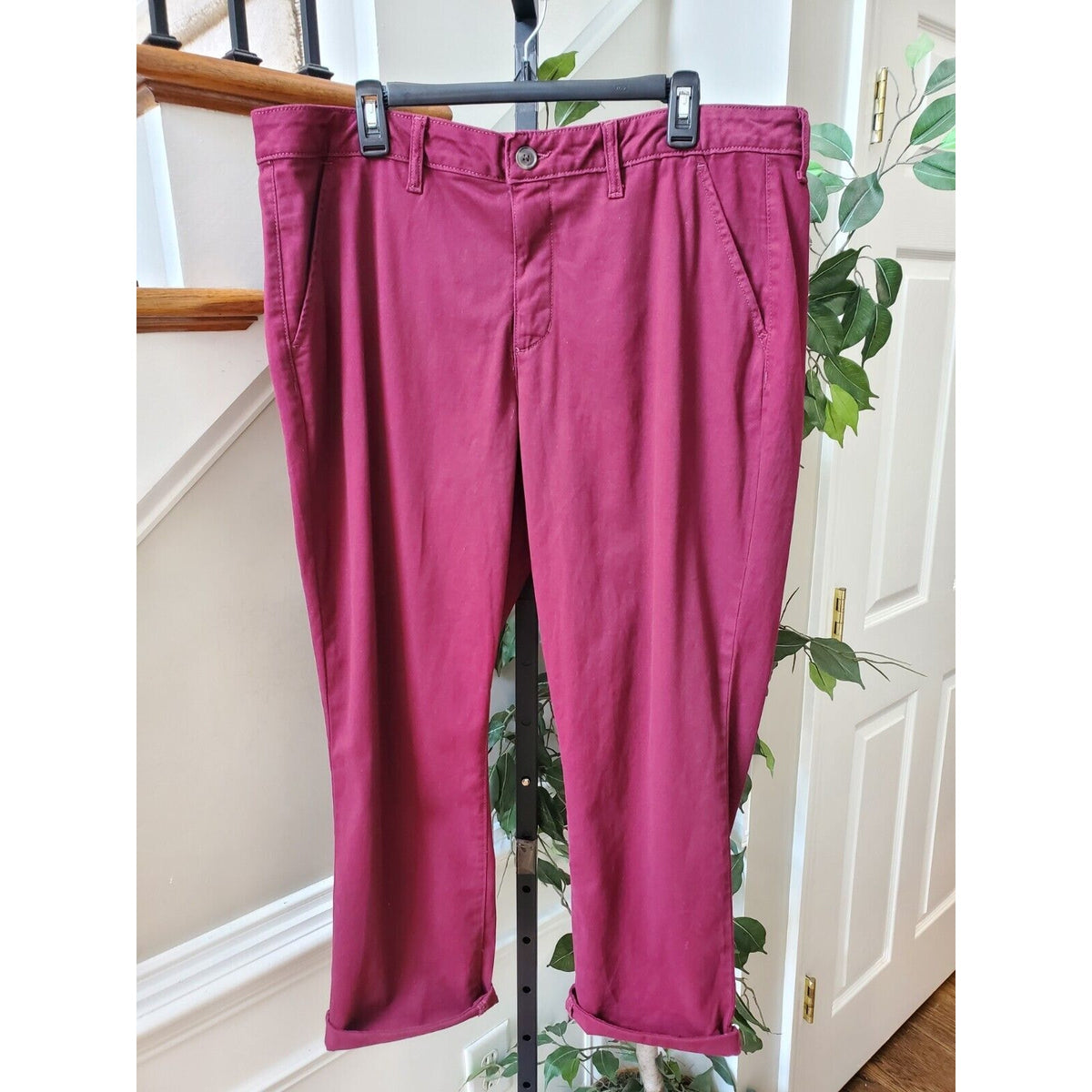 St Johns Bay Womens Red Slash Mid Rise Flat Front Girlfriend Chino Pants Size 18