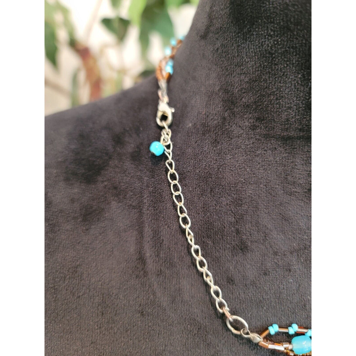 Women Fashion Brown Faux Jade Circle Turquoise Beads Pendant Lobster Clasp