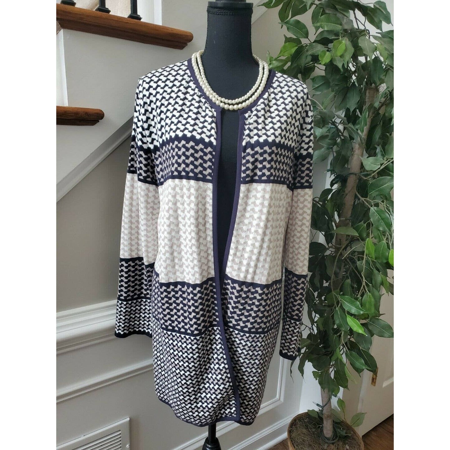 Charter Club Womens Multicolor 100% Cotton Collarless Long Sleeve Blazer