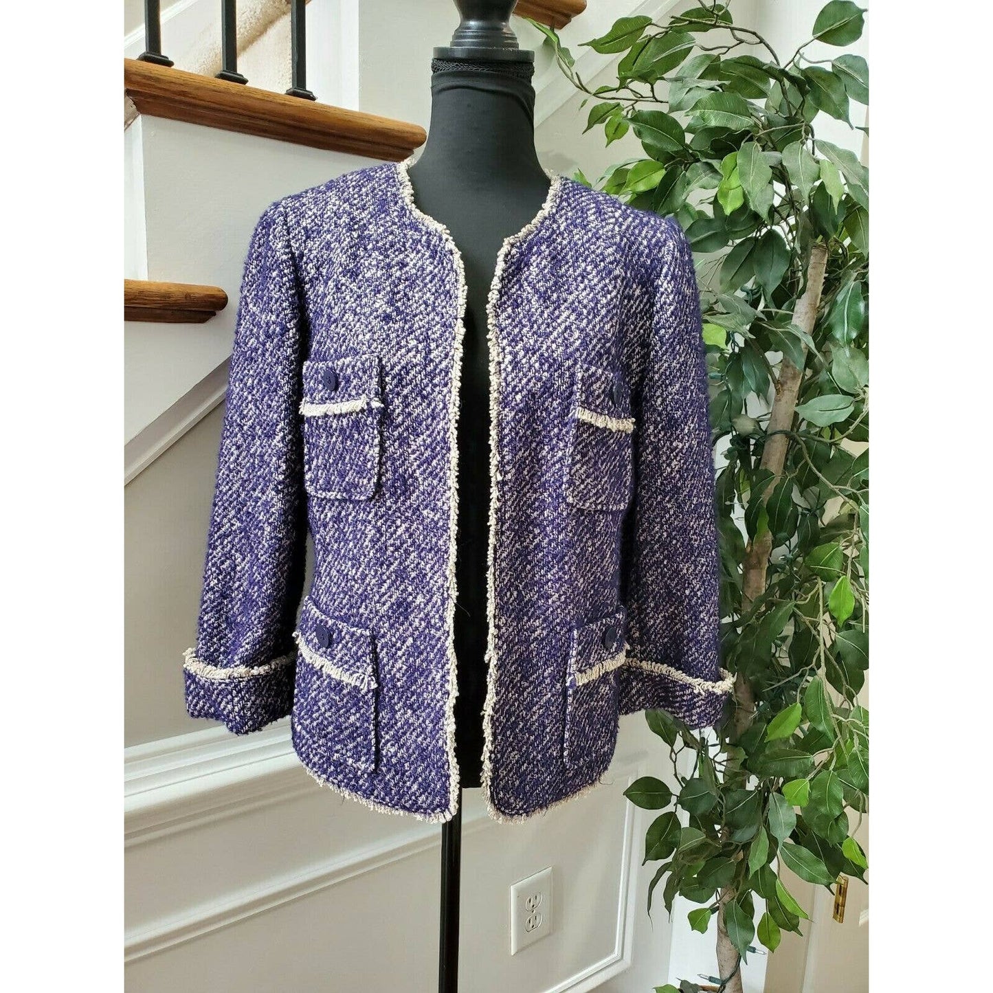 Talbots Women's Purple Rayon & Wool Long Sleeve Open Front Fitted Blazer Size 12