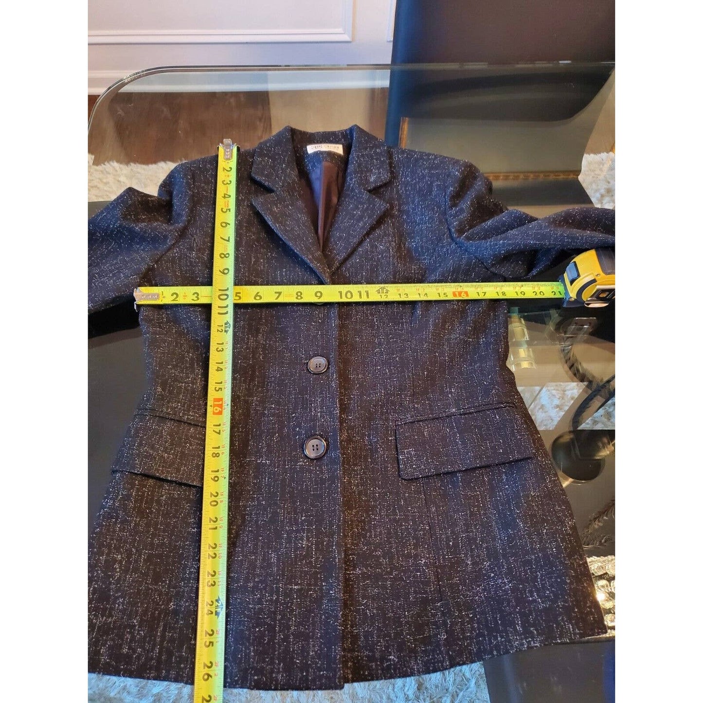 Women's Black Polyester Long Sleeve Single Breasted Fitted Vest & Blazer Medium