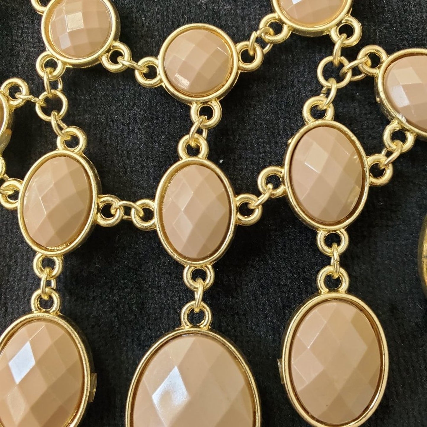 Women's Reversible Blue Beige Faceted Beads Gold Bib Statement Collar Necklace