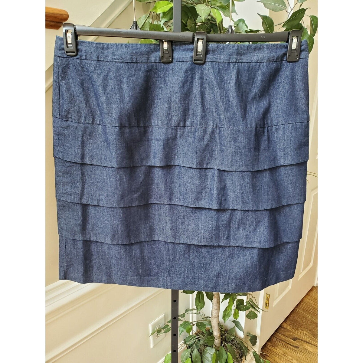 Larry Levine Womens Blue Cotton Stretch Side Zip Straight Knee Length Skirt 20W