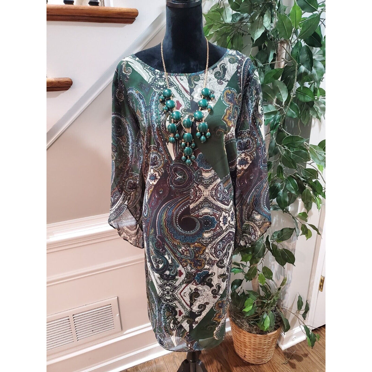 Established 1962 Women Multicolor V-Neck Long Sleeve Casual Knee Length Dress 24