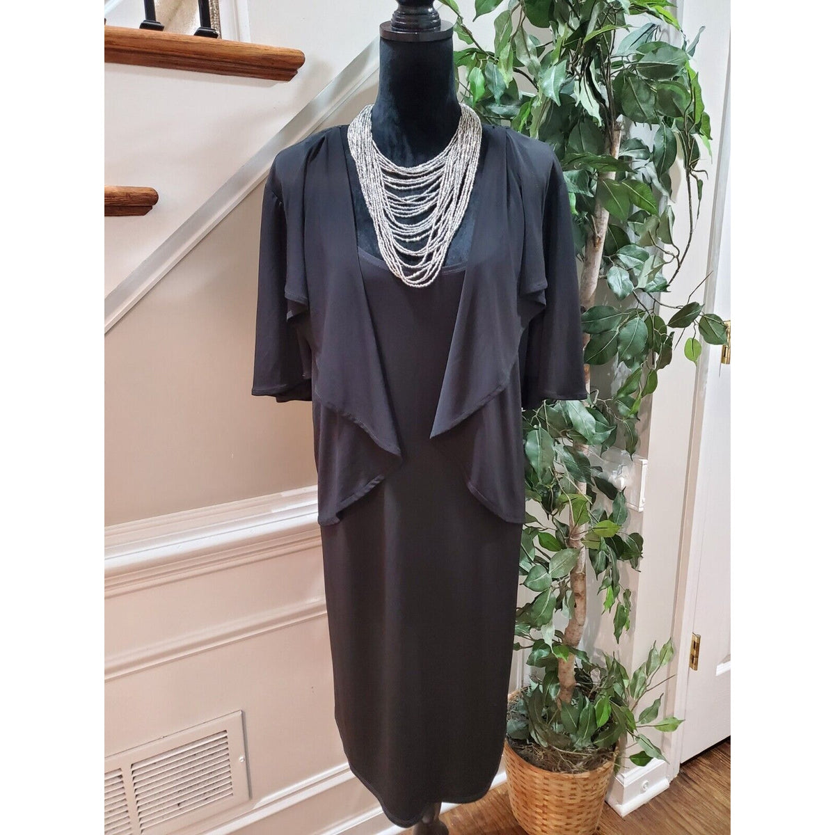 Another Thyme Women Black Solid Polyester Scoop Neck Half Sleeve Dress Size 2X