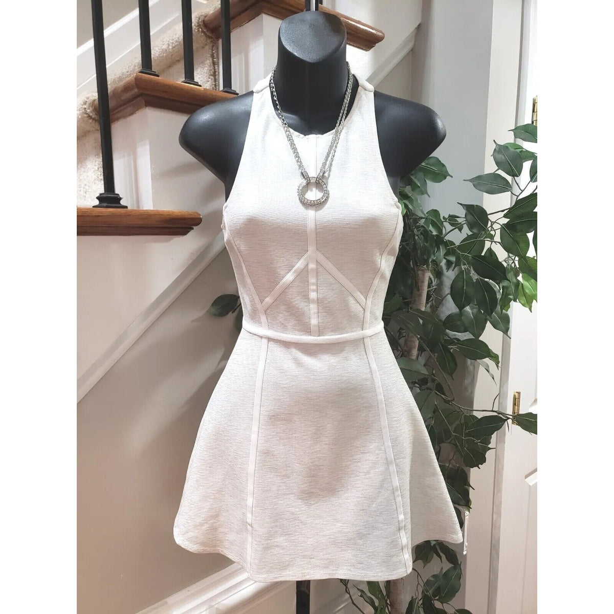 Top Shop Womens White Viscose Sleeveless Round Neck Knee Length Dress Petite 0
