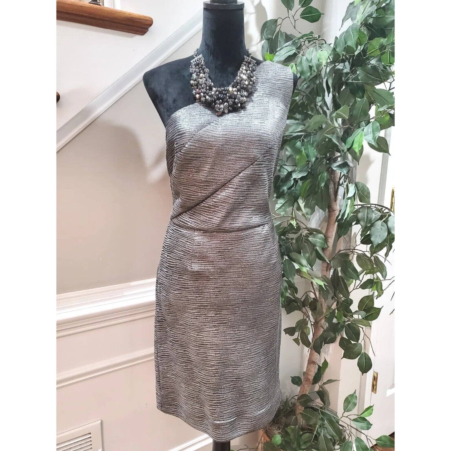 Allen B Women's Gray Polyester One Shoulder Off Casual Knee Length Dress Size 12