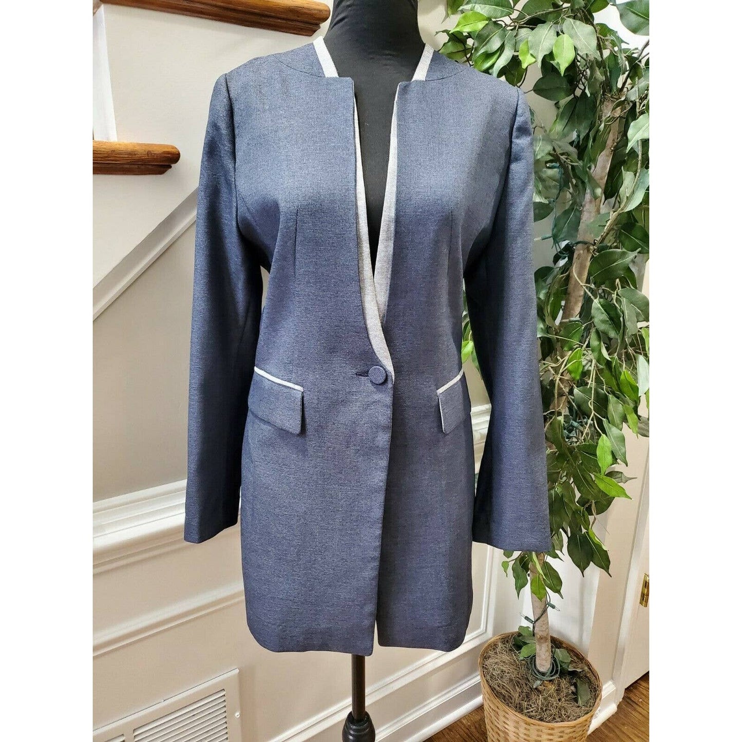 Blue Women's 100% Polyester Long Sleeve Fitted Orchid Chambray Blazer Size XL