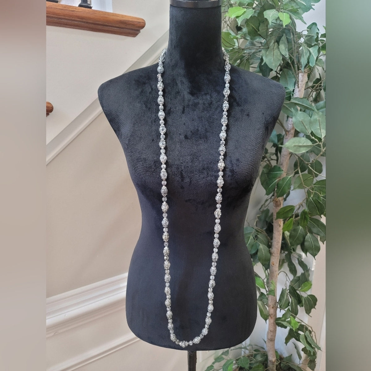 Women's Classic Long Glass Crystal Beads Single Strand Faceted Heavy Necklace