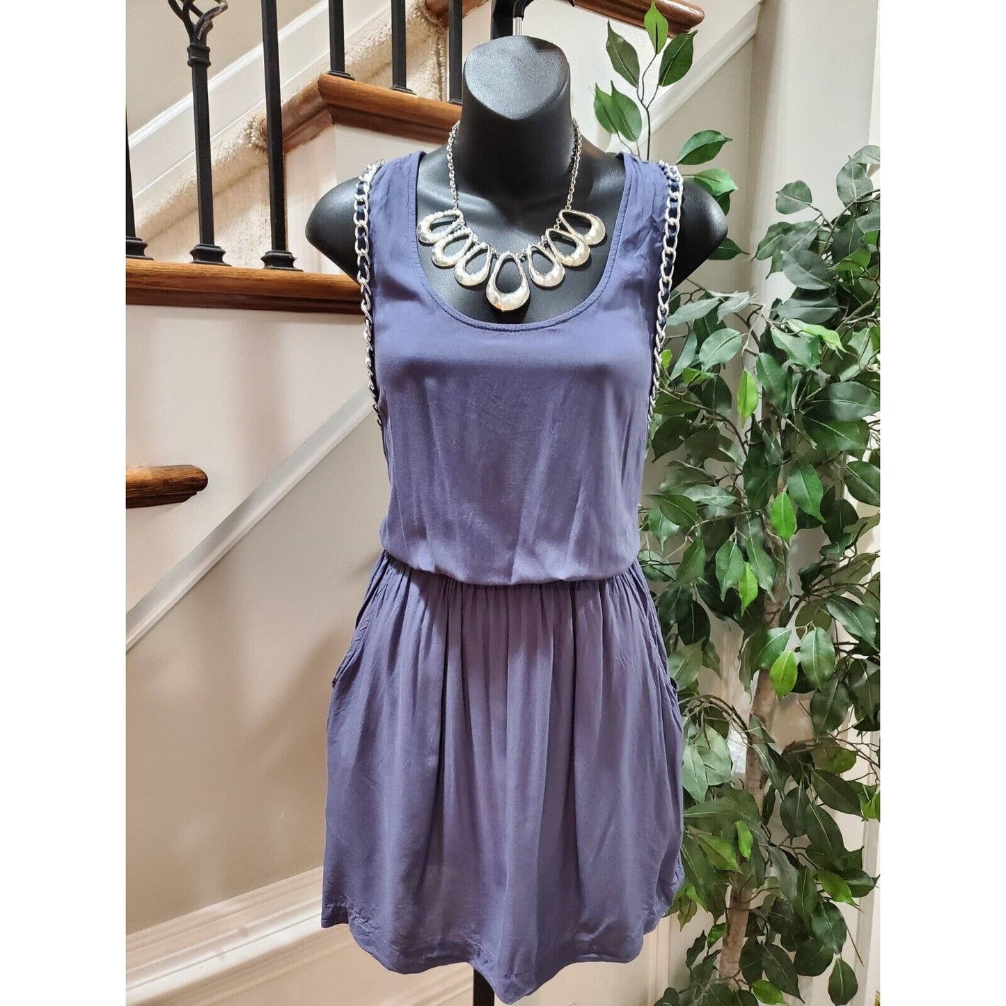 Imaginary Voyage Women's Blue Rayon Round Neck Sleeveless Knee Length Dress S