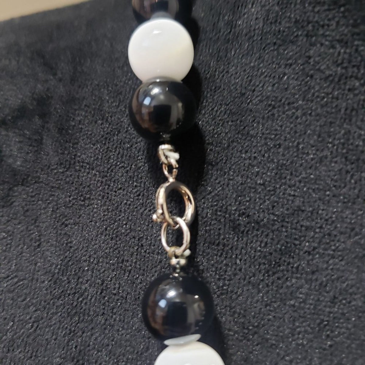 Women's White & Black Round Beaded Long Fashion Pendant Necklace