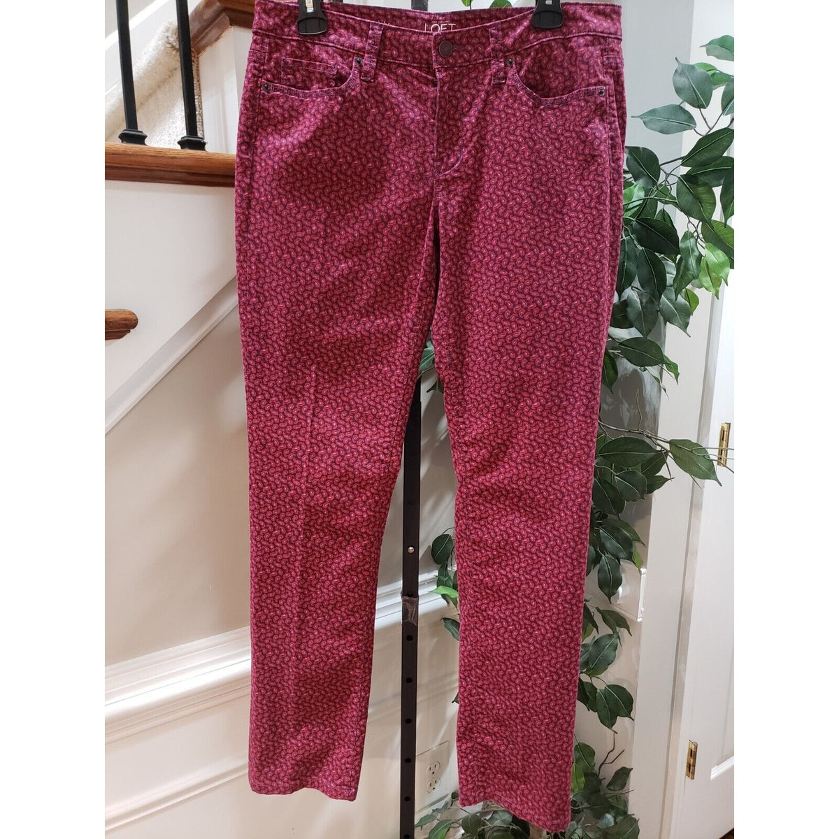 Ann Taylor LOFT Womens Red Paisley Cotton Modern Straight Casual Pants Size 29/8