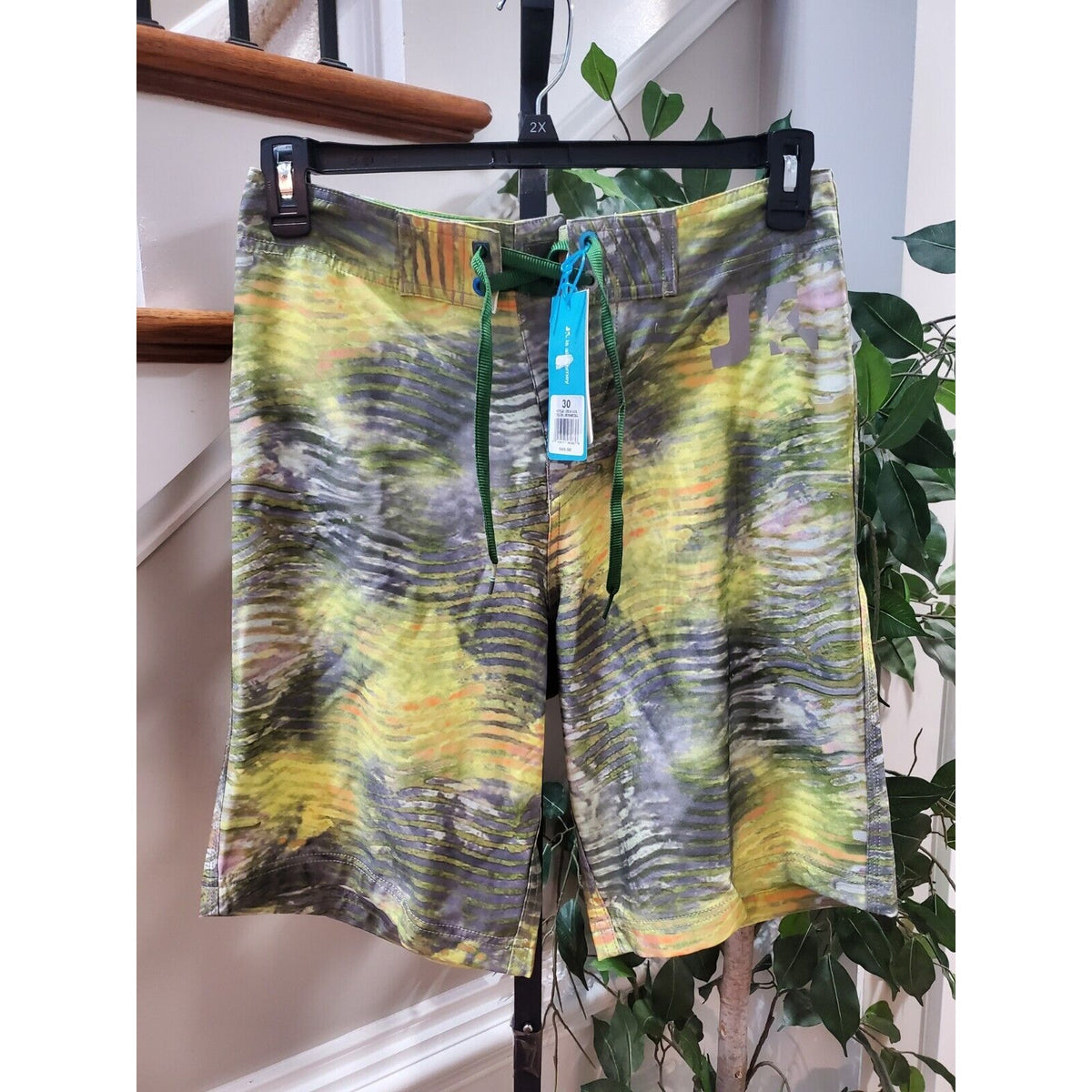 Just Keep Livin Men's Multicolor Polyester Logo Print Pull On Swimwear Shorts 30