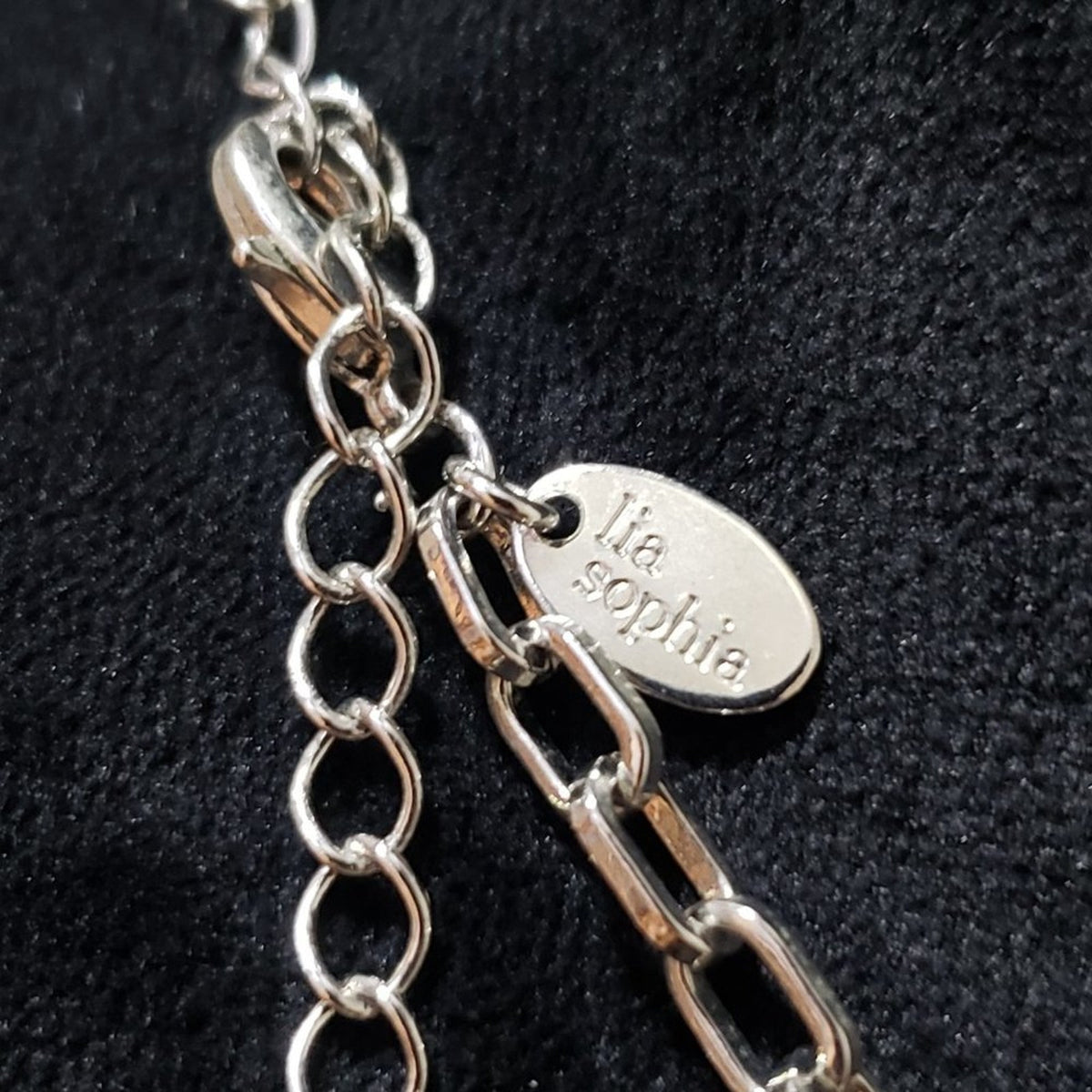 Lia Sophia Silver Tone Cut Crystal Mother Of Pearl Resin Necklace with Lobster