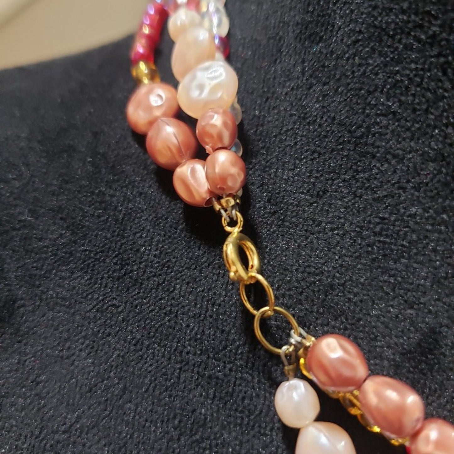 Women's Multi strand Textured Glass Bead With Crystal Stone Necklace